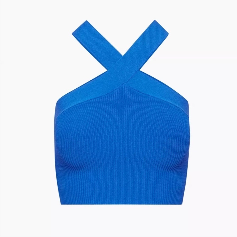 Aritzia Babaton Sculpt Knit Criss Cross Cropped Tank cobalt blue size XS 90s